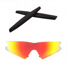 Walleva Fire Red Mr.Shield Polarized Replacement Lenses + Black Earsocks for Oakley M Frame Sweep Sunglasses